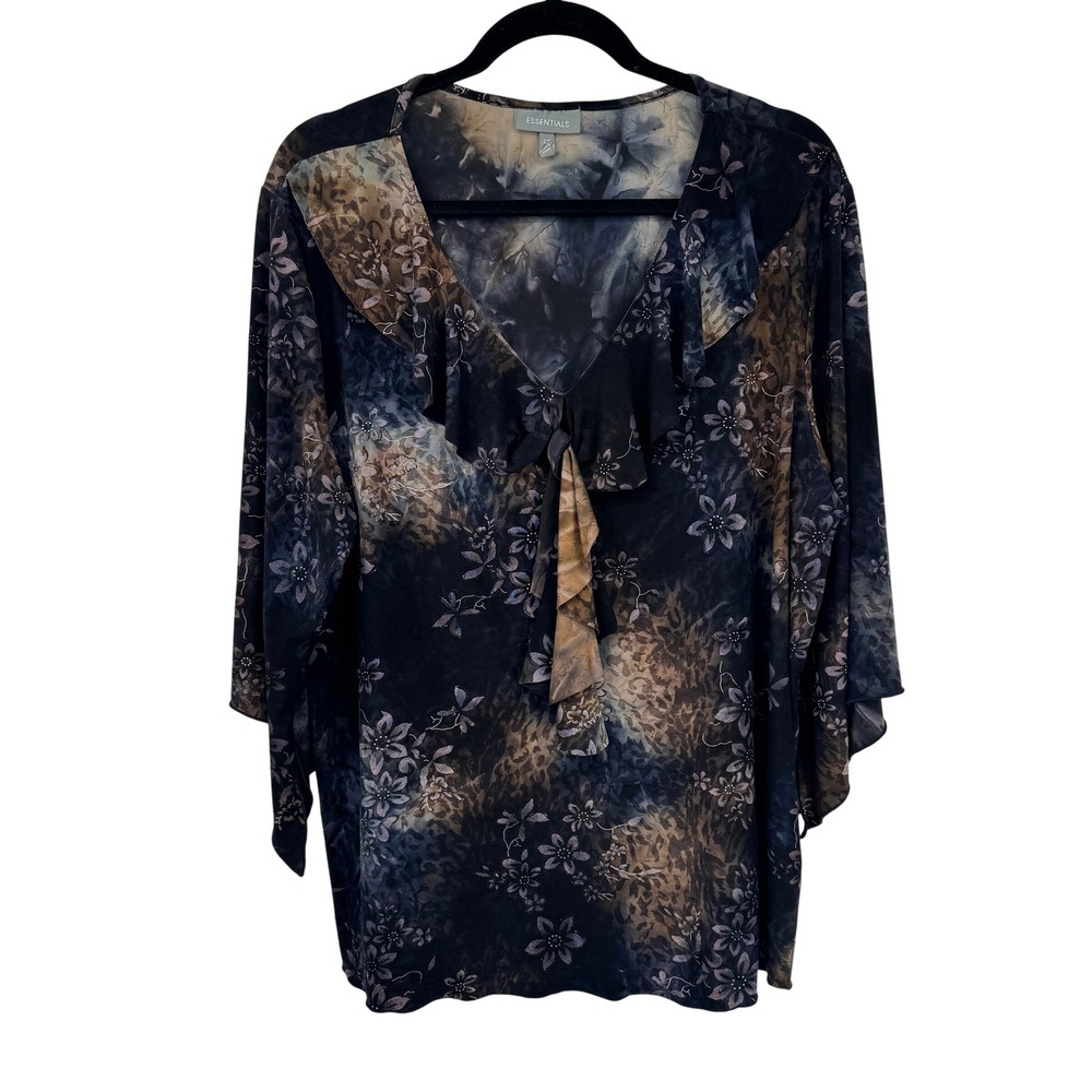 Vintage Y2K Essentials Top Ruffle Floral Animal Print Womens 2X Whimsigoth Fairy